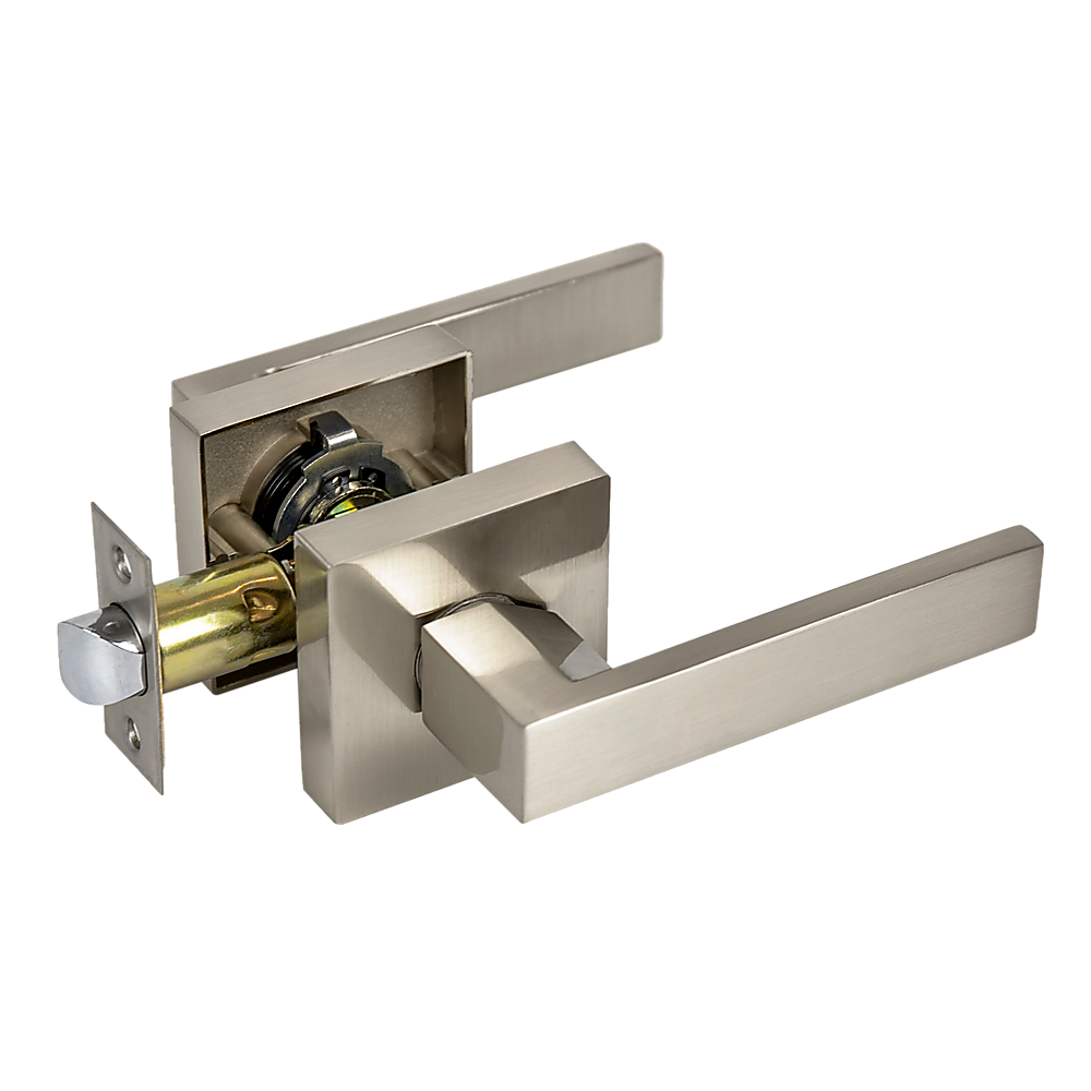 Door Handle Set Lever Passage Function Square Satin Nickel