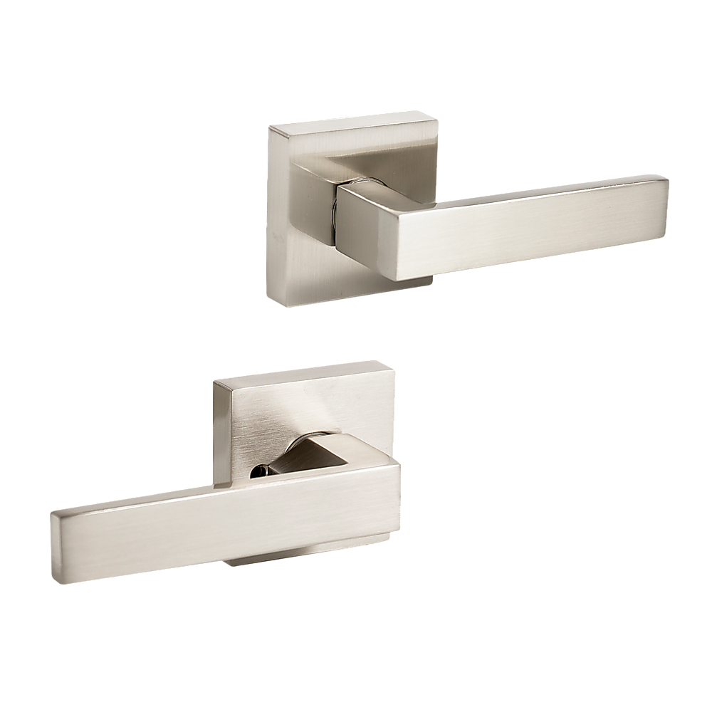 Door Handle Set Lever Passage Function Square Satin Nickel