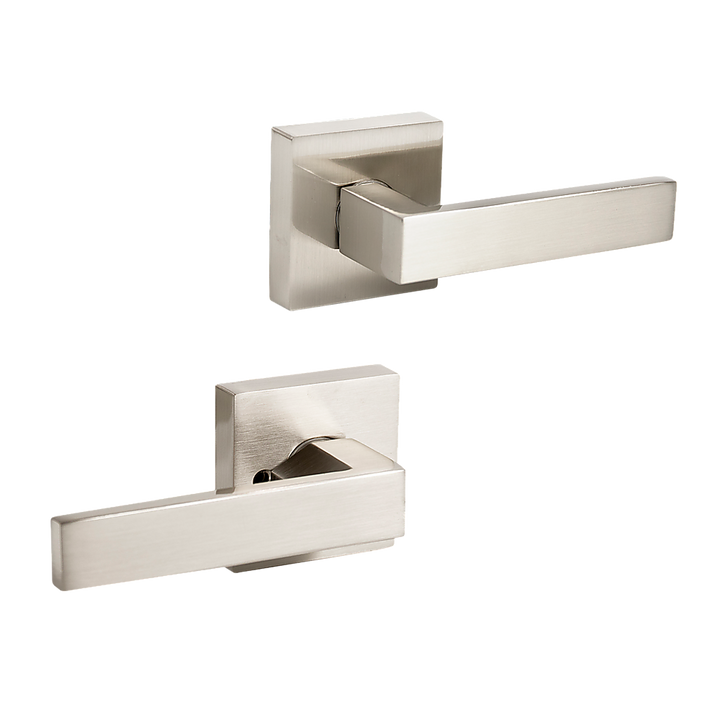 Door Handle Set Lever Passage Function Square Satin Nickel