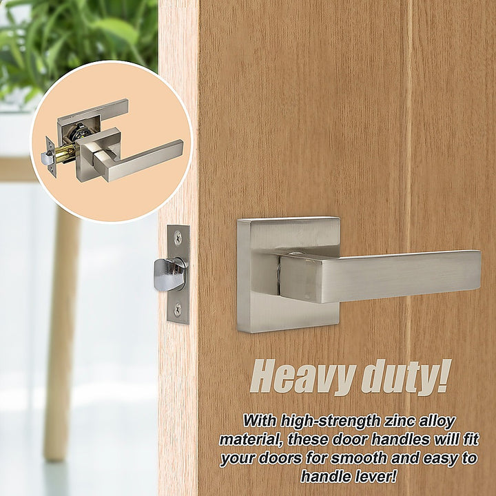 Door Handle Set Lever Passage Function Square Satin Nickel