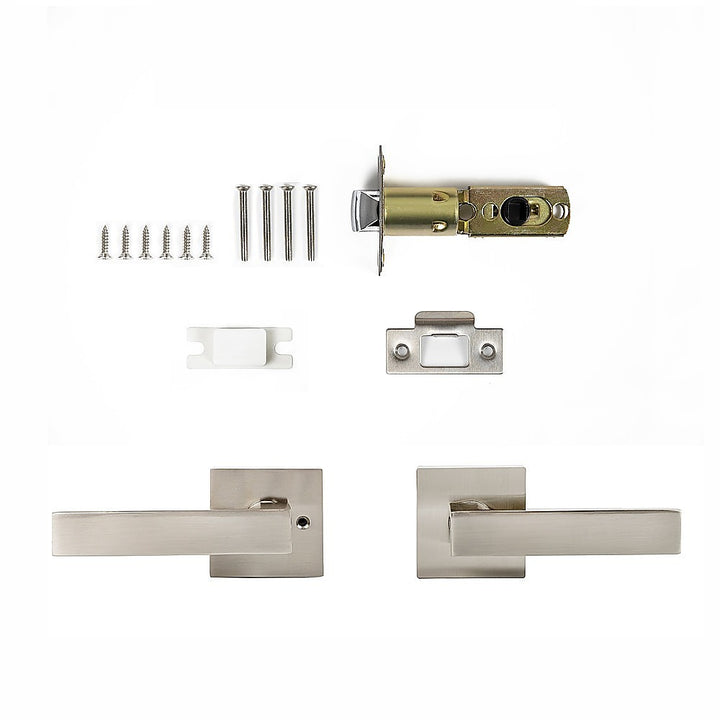 Door Handle Set Lever Passage Function Square Satin Nickel