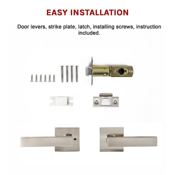 Door Handle Set Lever Passage Function Square Satin Nickel