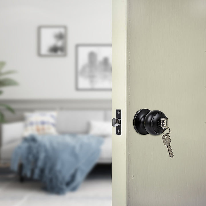 Door Handle Set Key Lock Function Round Black