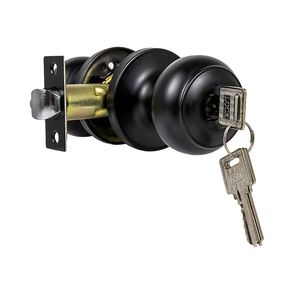 Door Handle Set Key Lock Function Round Black