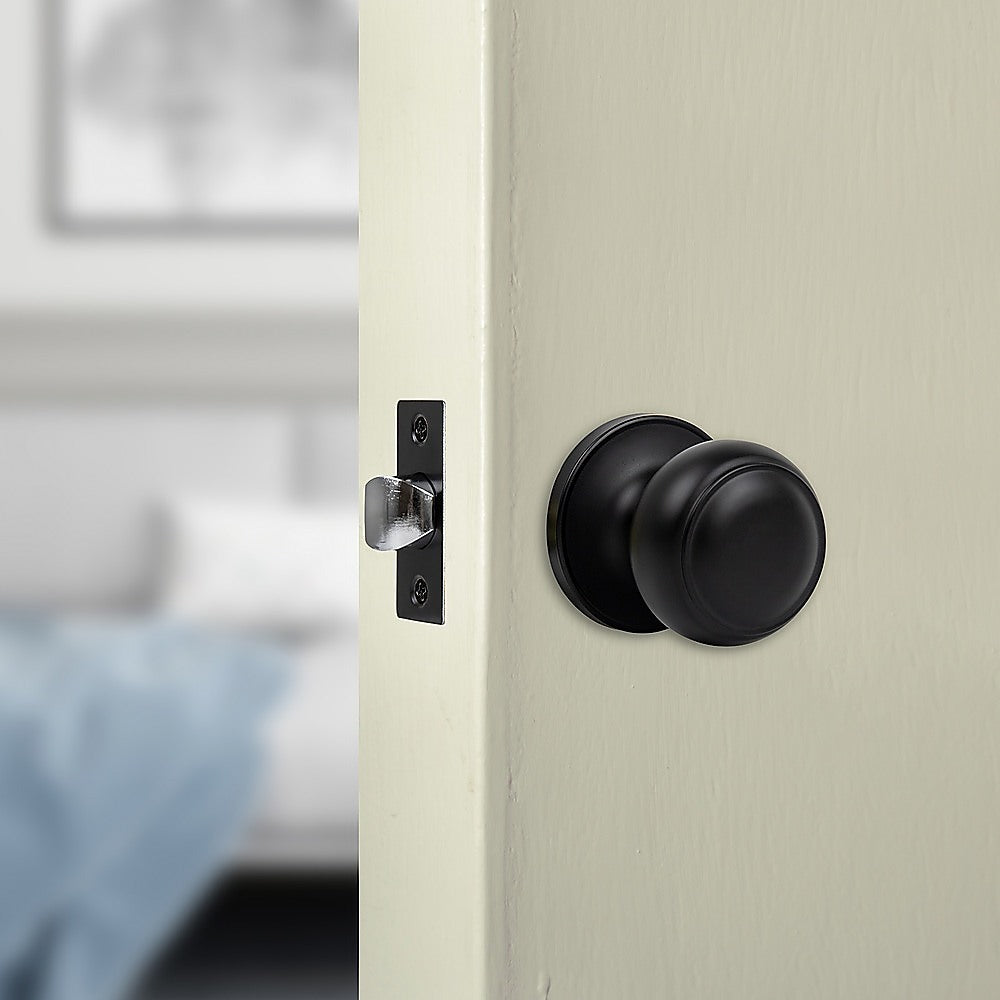 Door Handle Set Passage Function Round Black