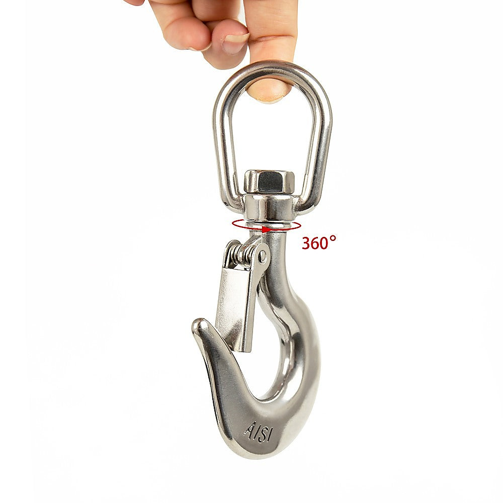 304 Stainless Steel Swivel Lift Clevis Chain Crane Hook with Safety Lock 650kg