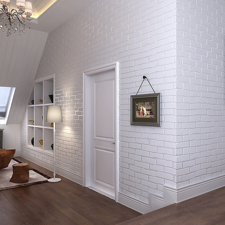 White Brick Wallpaper Vinyl Vintage