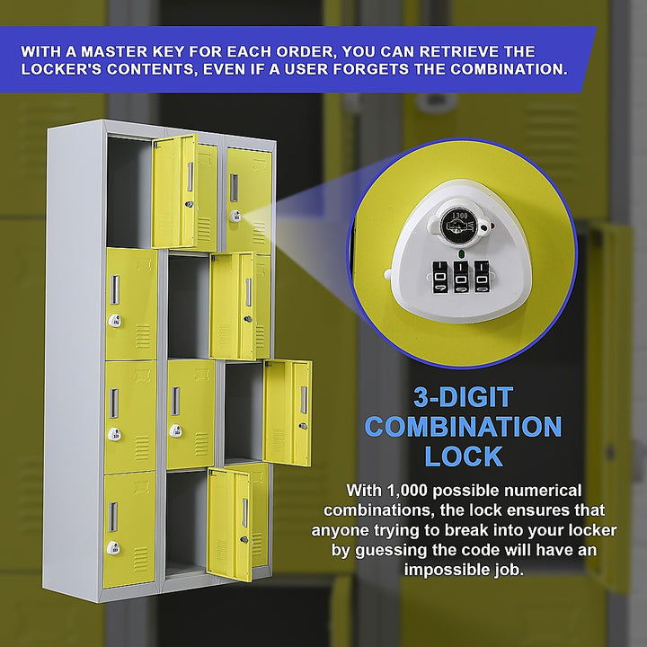 12-Door Locker for Office Gym Shed School Home Storage - 3-Digit Combination Lock