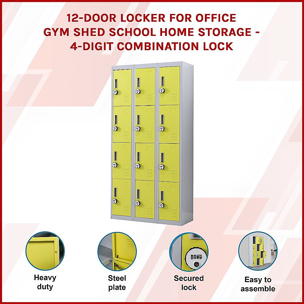 12-Door Locker for Office Gym Shed School Home Storage - 4-Digit Combination Lock