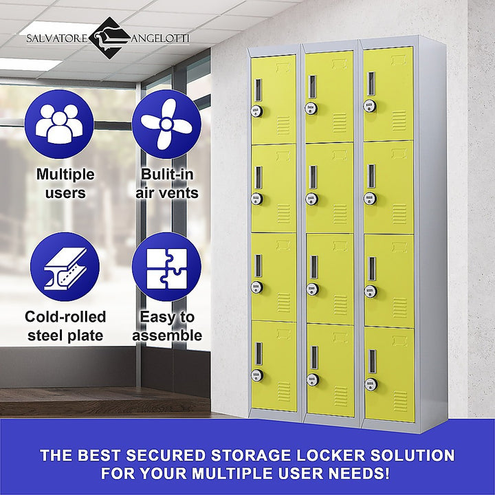 12-Door Locker for Office Gym Shed School Home Storage - 4-Digit Combination Lock