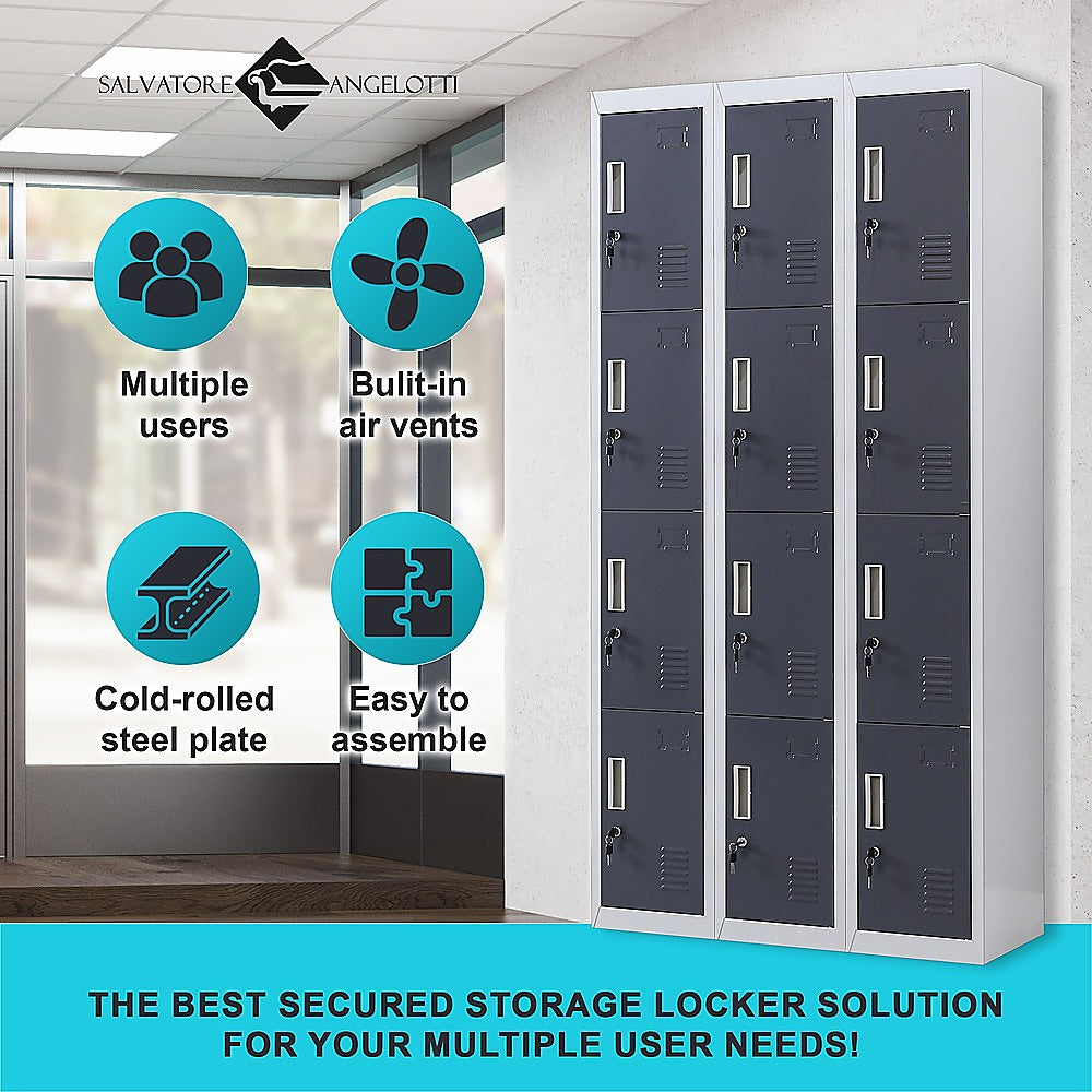 12-Door Locker for Office Gym Shed School Home Storage - Standard Lock with Keys