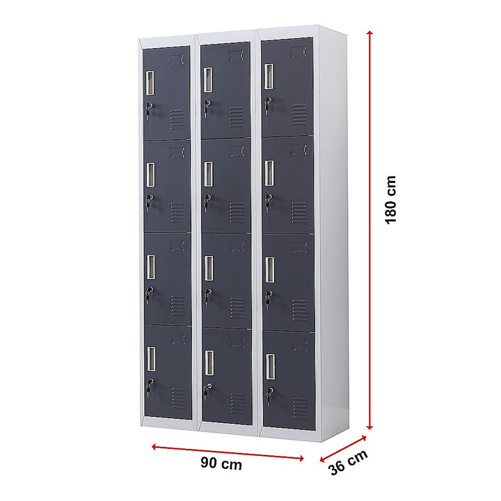 12-Door Locker for Office Gym Shed School Home Storage - Standard Lock with Keys