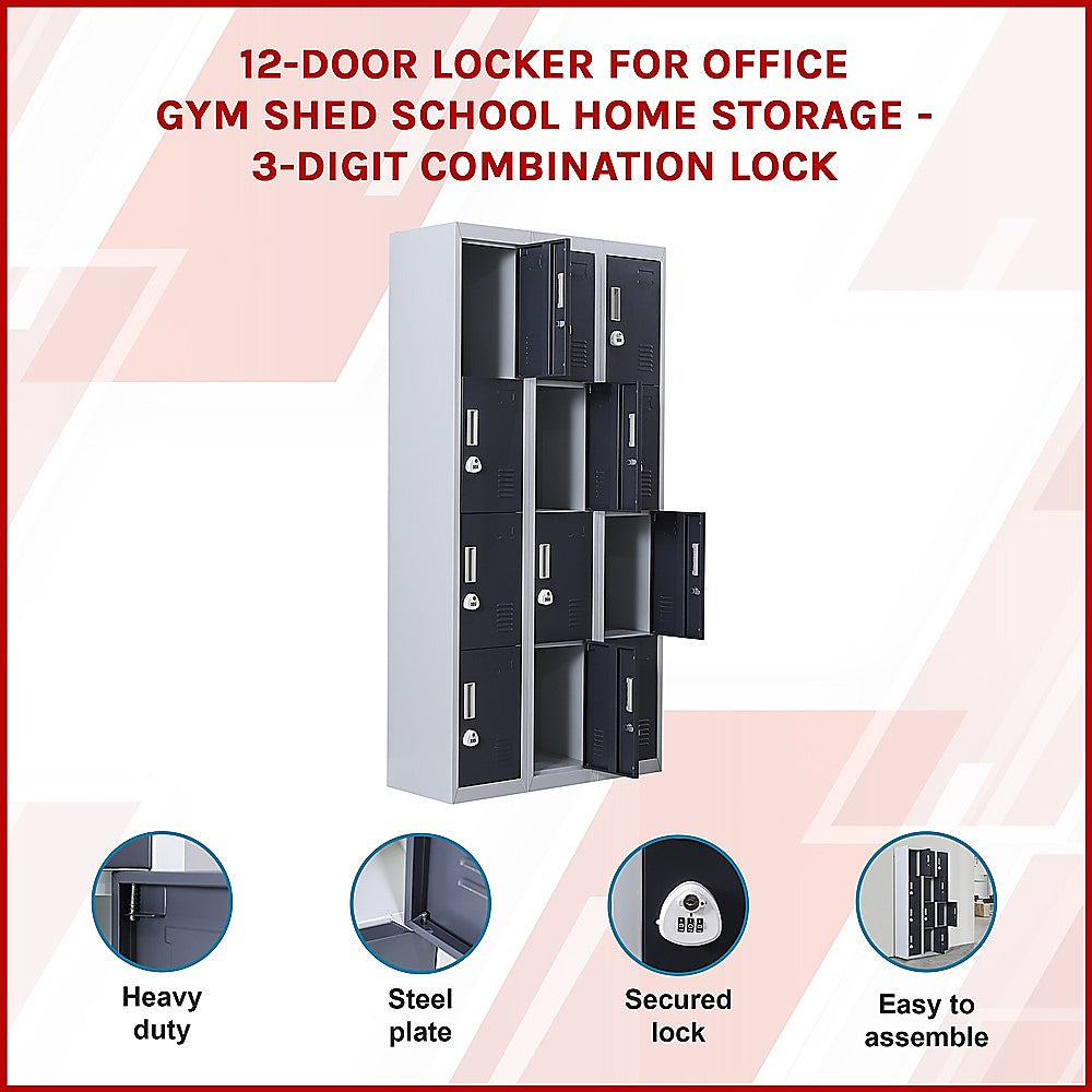 12-Door Locker for Office Gym Shed School Home Storage - 3-Digit Combination Lock