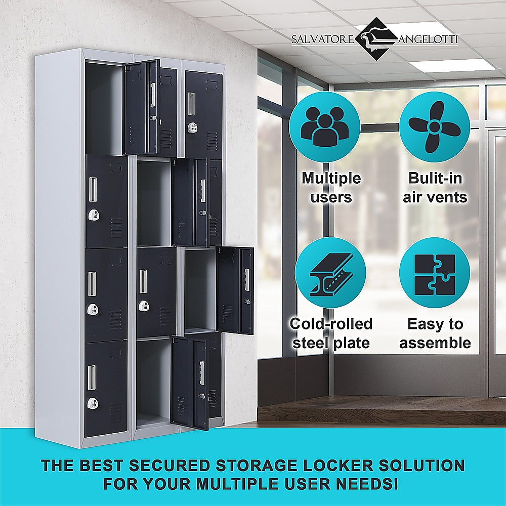 12-Door Locker for Office Gym Shed School Home Storage - 3-Digit Combination Lock