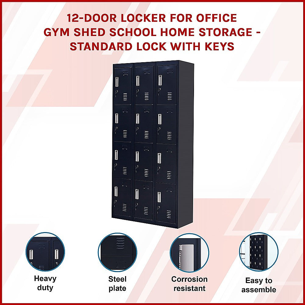 12-Door Locker for Office Gym Shed School Home Storage - Standard Lock with Keys