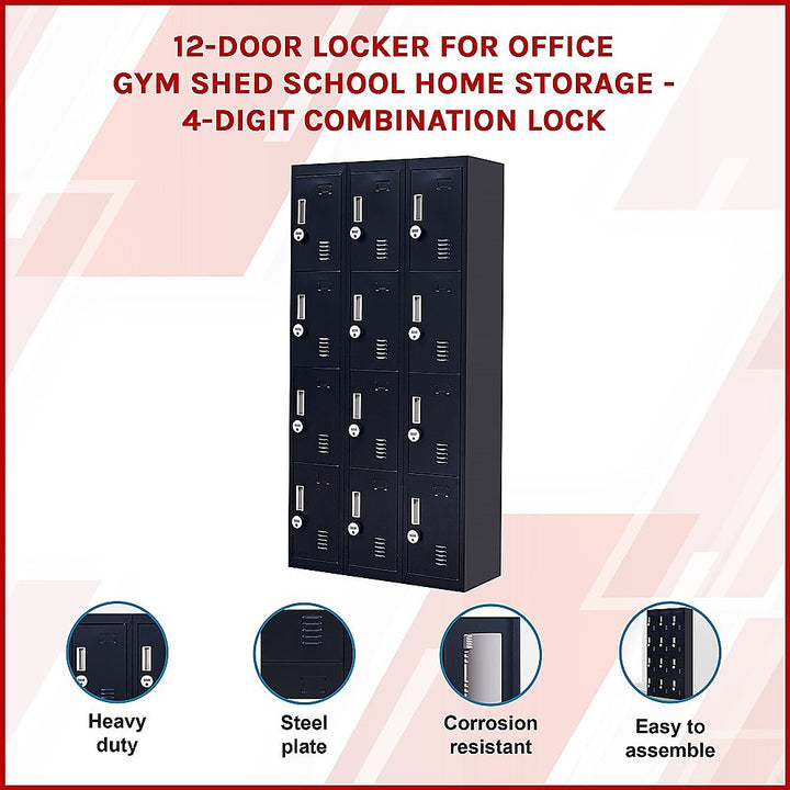 12-Door Locker for Office Gym Shed School Home Storage - 4-Digit Combination Lock