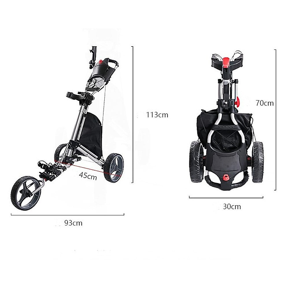 Golf Club Buggy Trolley Cart Compact Foldable 3 Wheel