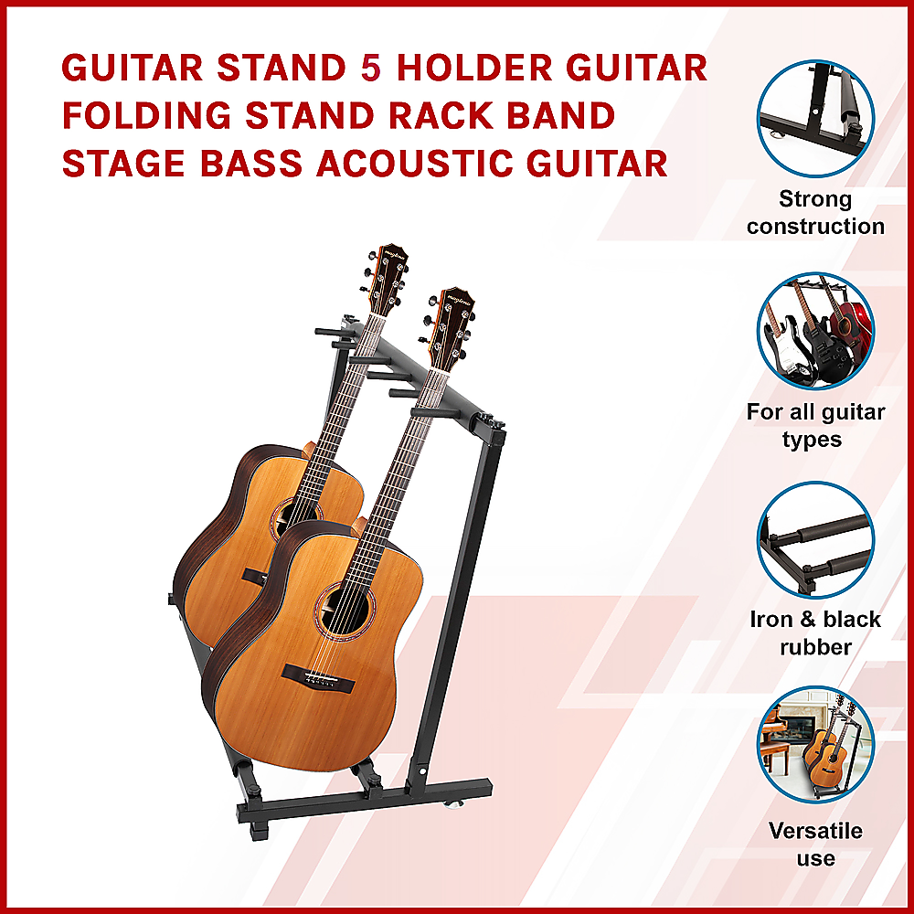 Guitar Stand 5 Holder Guitar Folding Stand Rack Band Stage Bass Acoustic Guitar