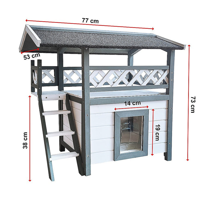 Cat House Weatherproof 2-Story Indoor Outdoor Wooden Shelter Bitumen Roof