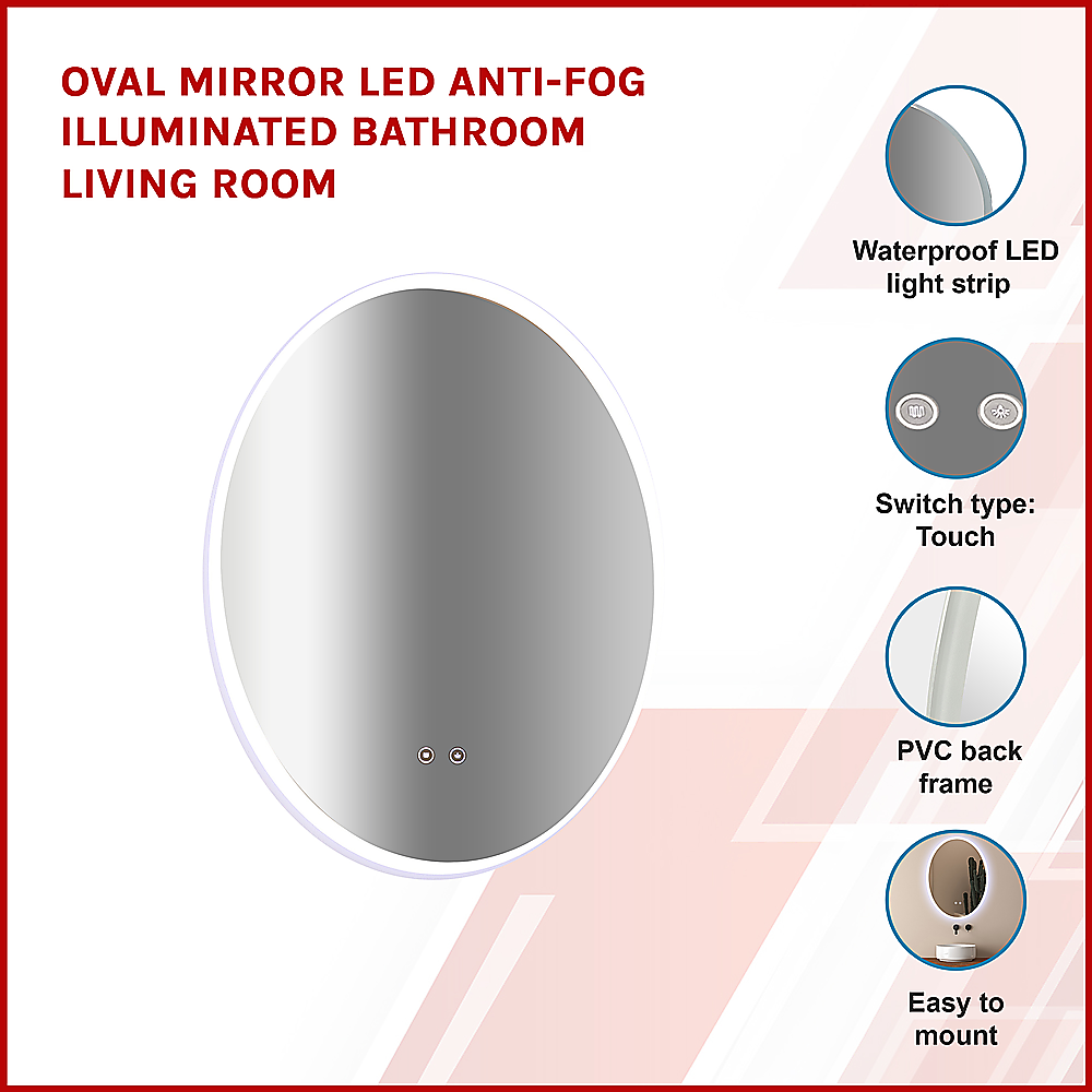 Oval Mirror LED Anti-Fog Illuminated Bathroom Living Room