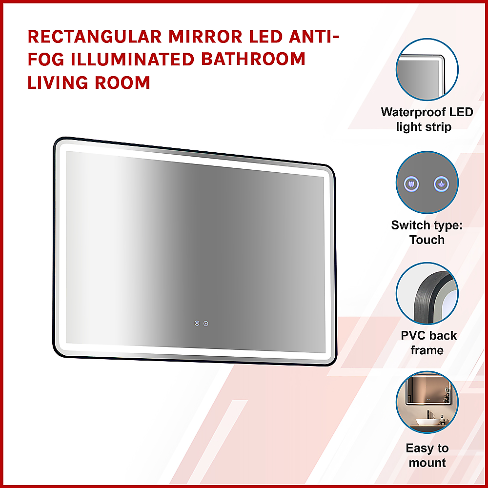 Rectangular Mirror LED Anti-Fog Illuminated Bathroom Living Room