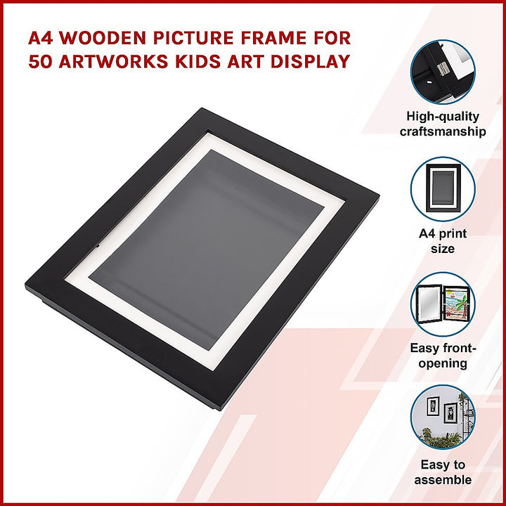 A4 Wooden Picture Frame For 50 Artworks Kids Art Display