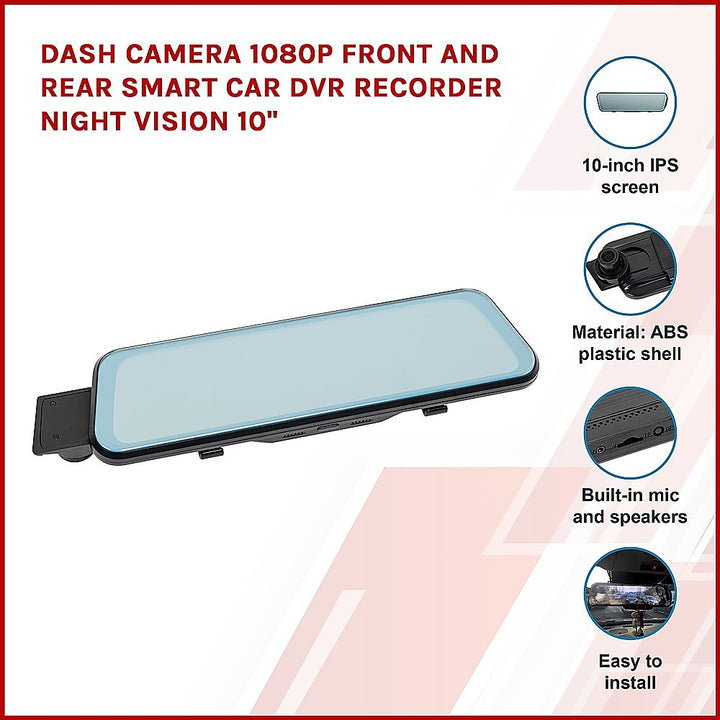 Dash Camera 1080P Front and Rear Smart Car DVR Recorder Night Vision 10"