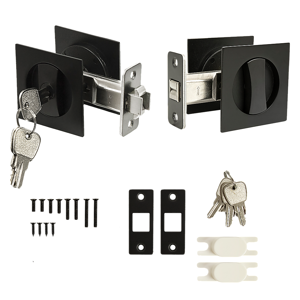 2x Contemporary Entry Square Pocket Door Hardware with Key