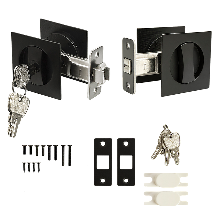 2x Contemporary Entry Square Pocket Door Hardware with Key