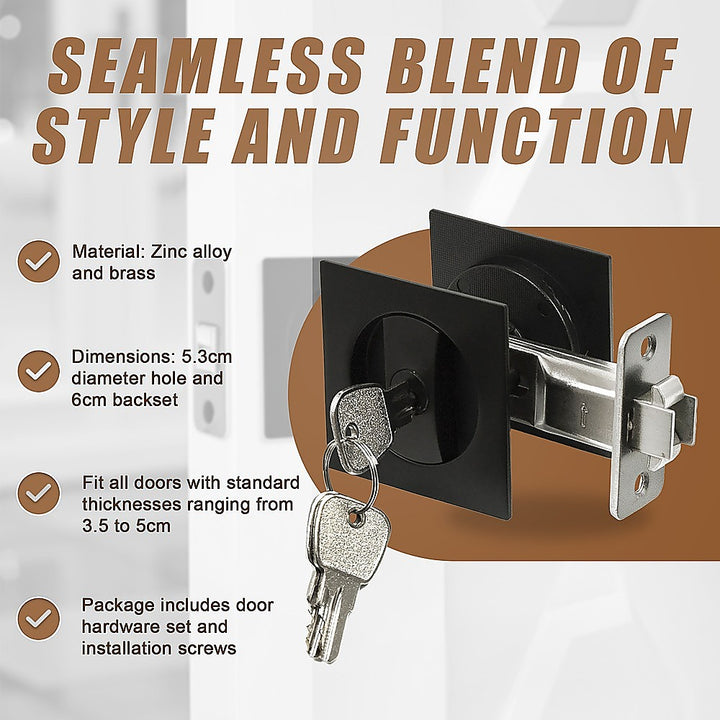 2x Contemporary Entry Square Pocket Door Hardware with Key