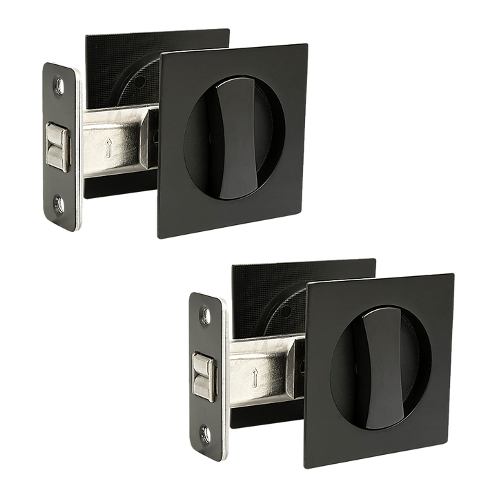 2x Contemporary Entry Square Pocket Door Hardware with Key