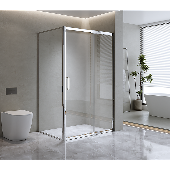 Adjustable 1300x800mm Single Door Corner Sliding Glass Shower Screen in Chrome