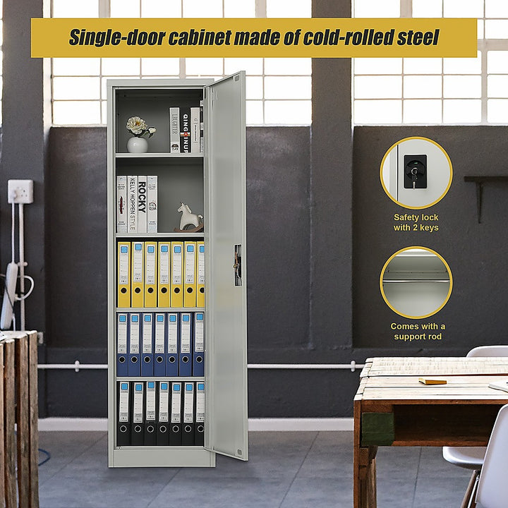 Single-Door Metal Tall Cabinet Shelf Storage for Home Office Gym