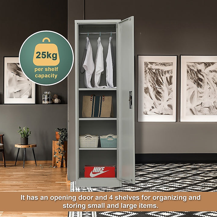 Single-Door Metal Tall Cabinet Shelf Storage for Home Office Gym