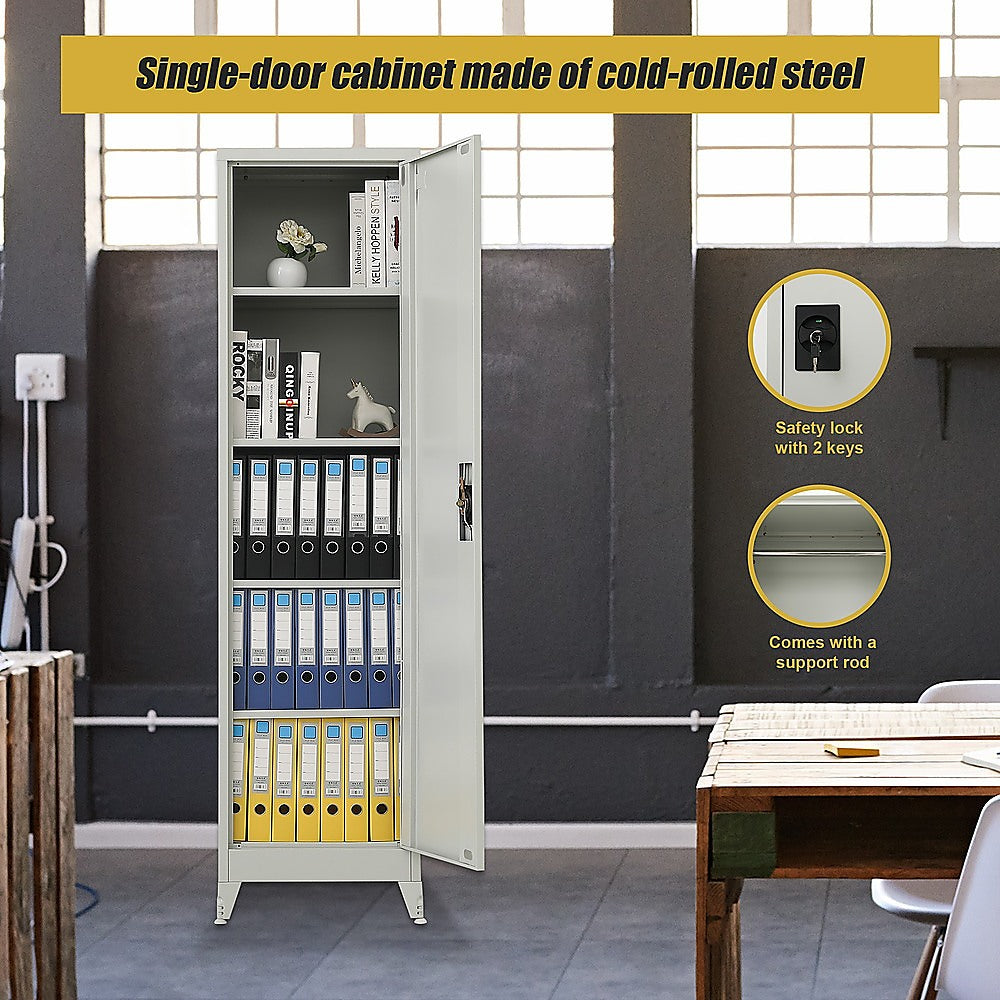 Single-Door Metal Tall Cabinet Shelf Storage for Home Office Gym