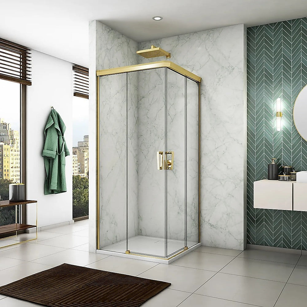 Adjustable 1200x900mm Double Sliding Door Glass Shower Screen in Gold