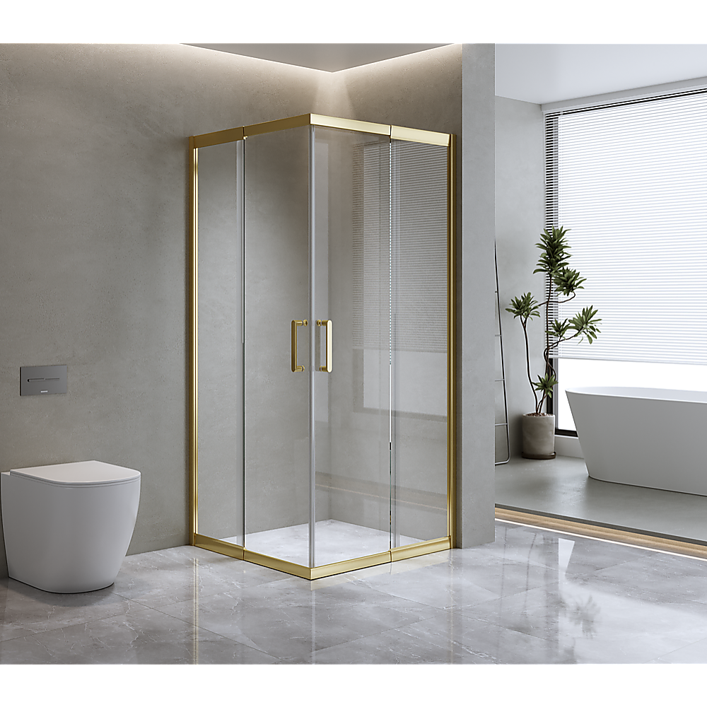 Adjustable 900x1000mm Double Sliding Door Glass Shower Screen in Gold