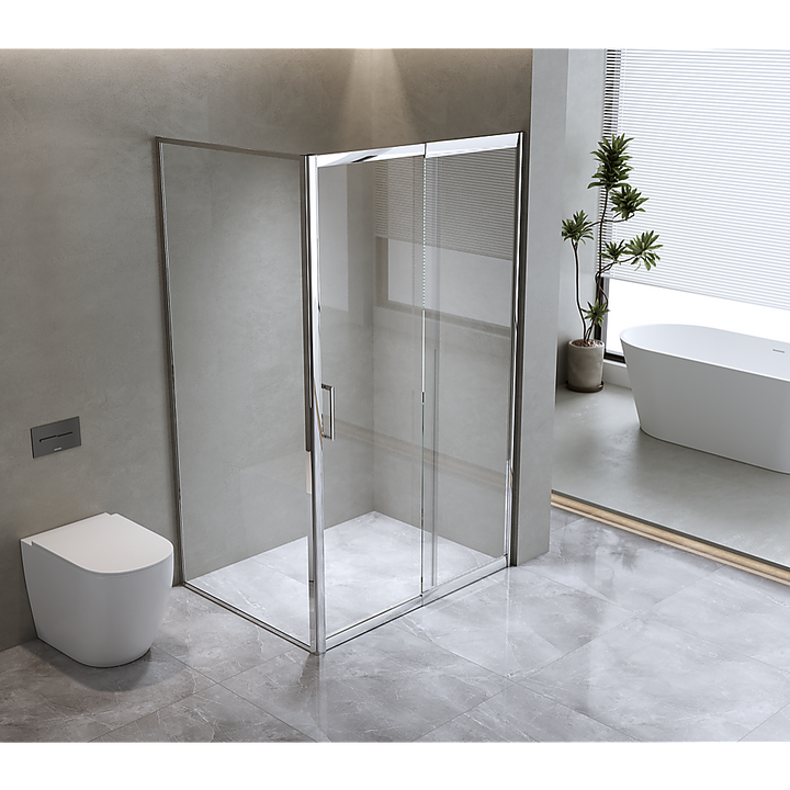 Adjustable 1500x800mm Single Door Corner Sliding Glass Shower Screen in Chrome