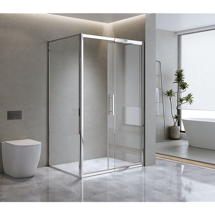 Adjustable 1500x800mm Single Door Corner Sliding Glass Shower Screen in Chrome