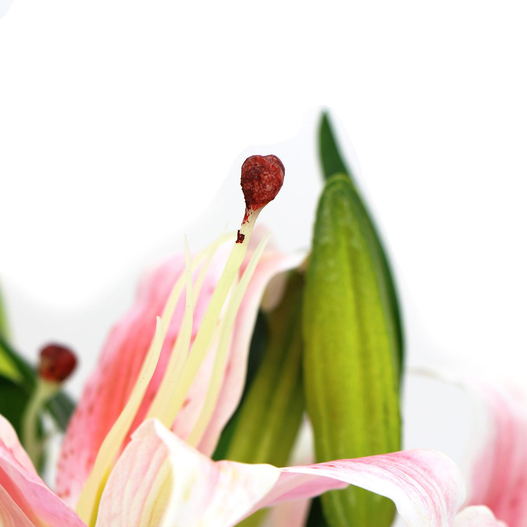 Premium Faux Pink Lily In Glass Vase (Artificial Tiger Lily Arrangement)