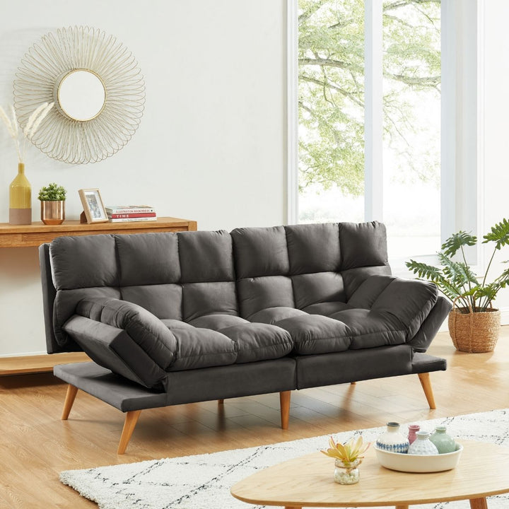 Alexa 3 Seater Velvet Sofa Bed Futon Charcoal