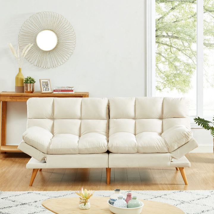 Alexa 3 Seater Velvet Sofa Bed Futon Cream