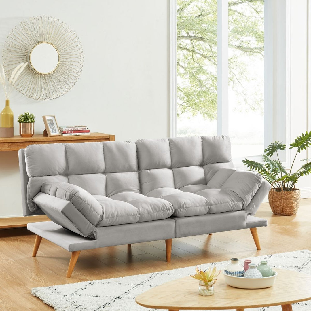 Alexa 3 Seater Velvet Sofa Bed Futon Light Grey