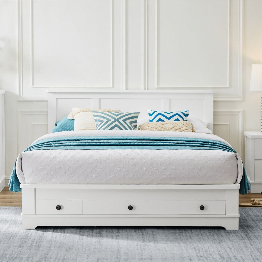 Margaux White Coastal Lifestyle Bedframe with Storage Drawers Queen