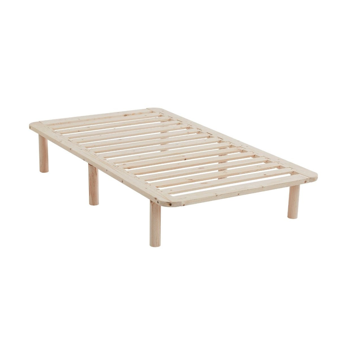 Platform Bed Base Frame Wooden Natural Double Pinewood