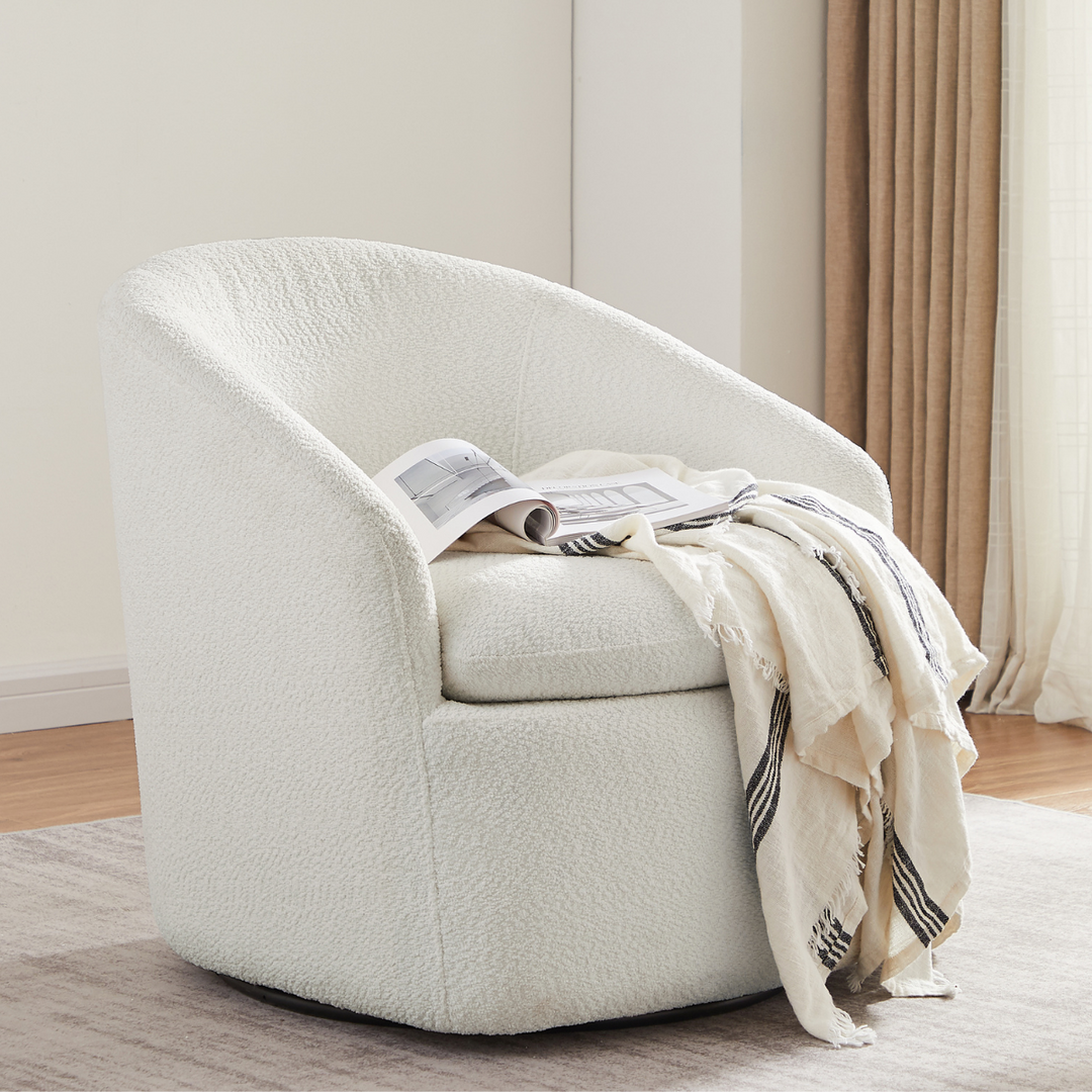 Carrie White Boucle Swivel Chair