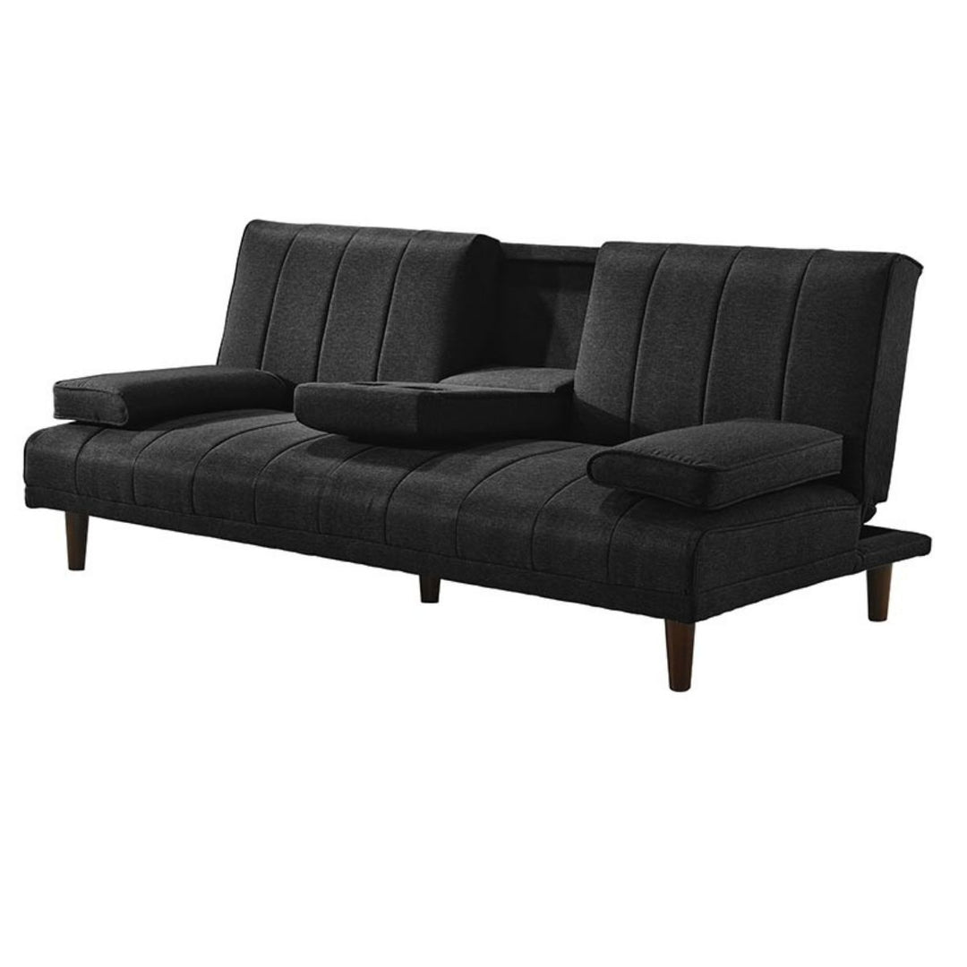 Fabric Sofa Bed with Cup Holder 3 Seater Lounge Couch - Charcoal