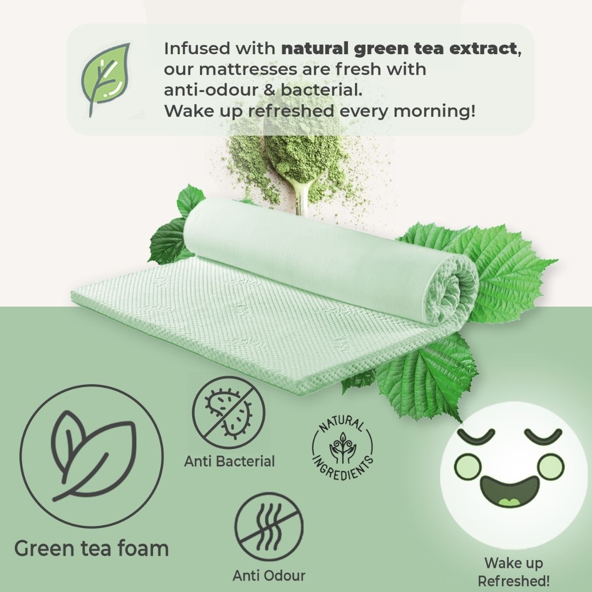 Green Tea Cool Gel Memory Foam Mattress 36cm 5 Zone Queen