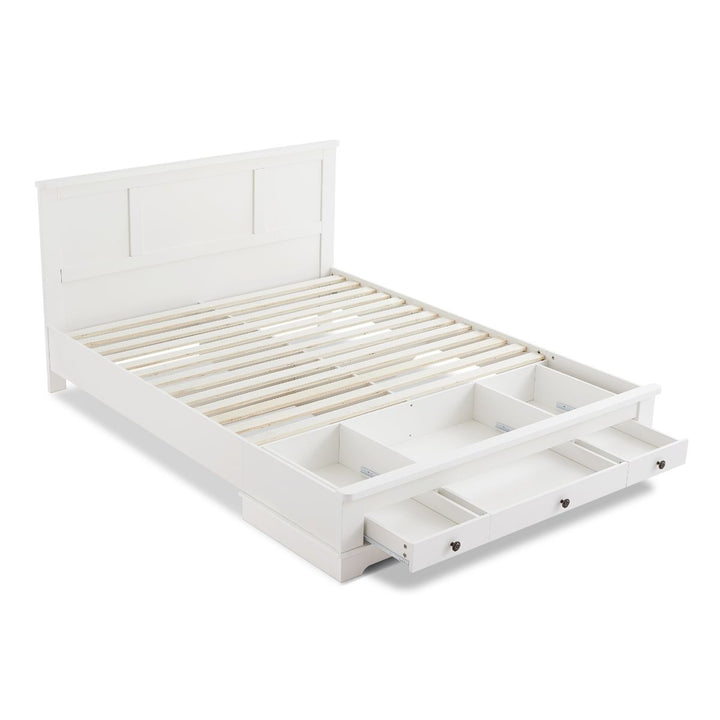 Margaux White Coastal Lifestyle Bedframe with Storage Drawers Double