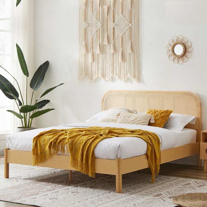 Lulu Bed Frame with Curved Rattan Bedhead - King